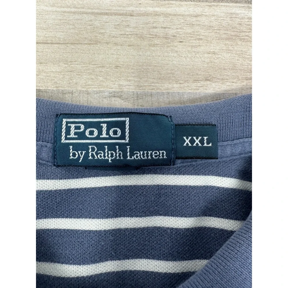 Polo Ralph Lauren Men XXL Blue/Grey Striped Short Sleeve Polo Yellow Pony Cotton